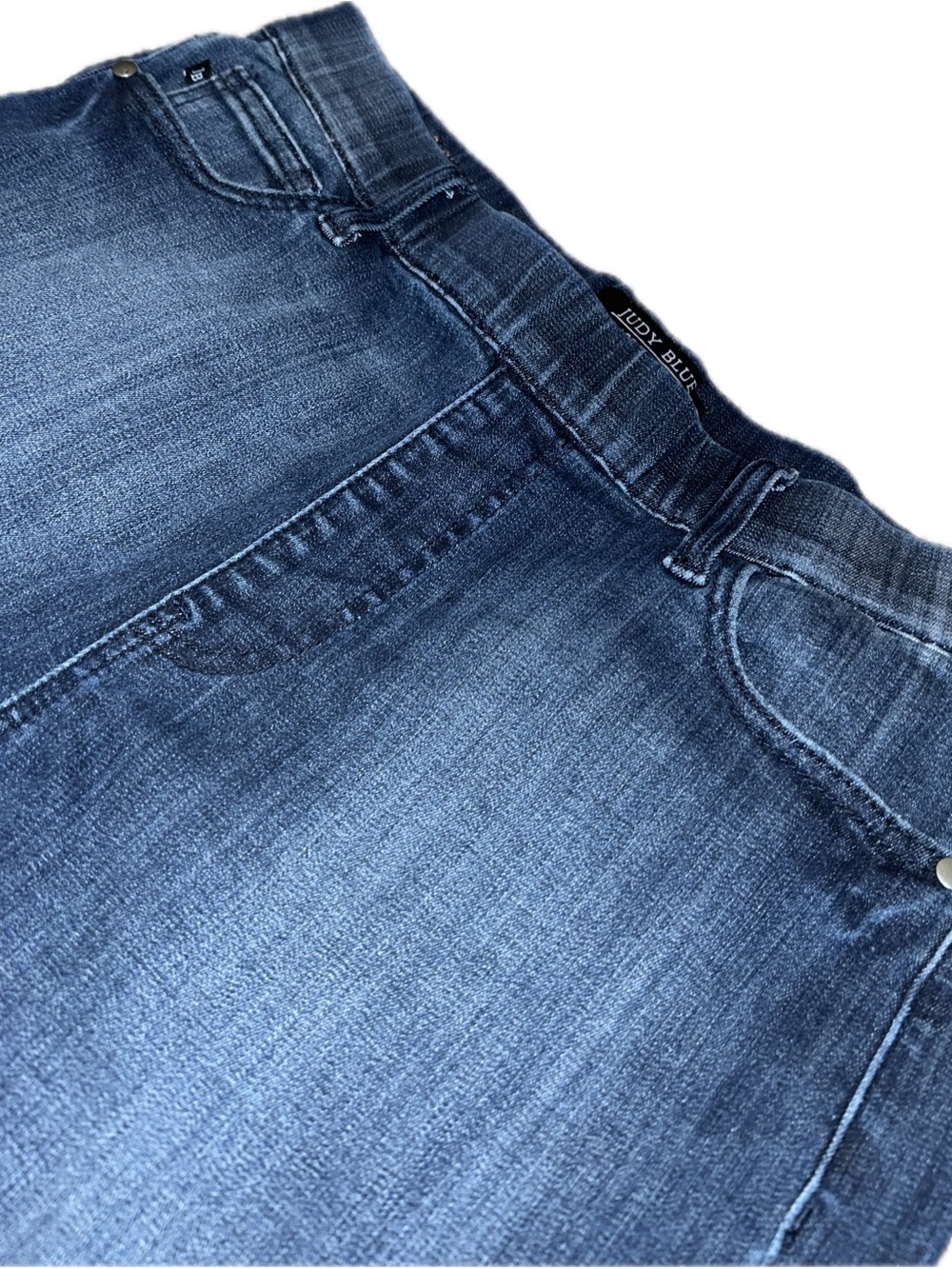 Judy Blue Dark Wash Blue Frayed Hem Pull On Mid To High Waist Denim Shorts XL - Picture 8 of 14